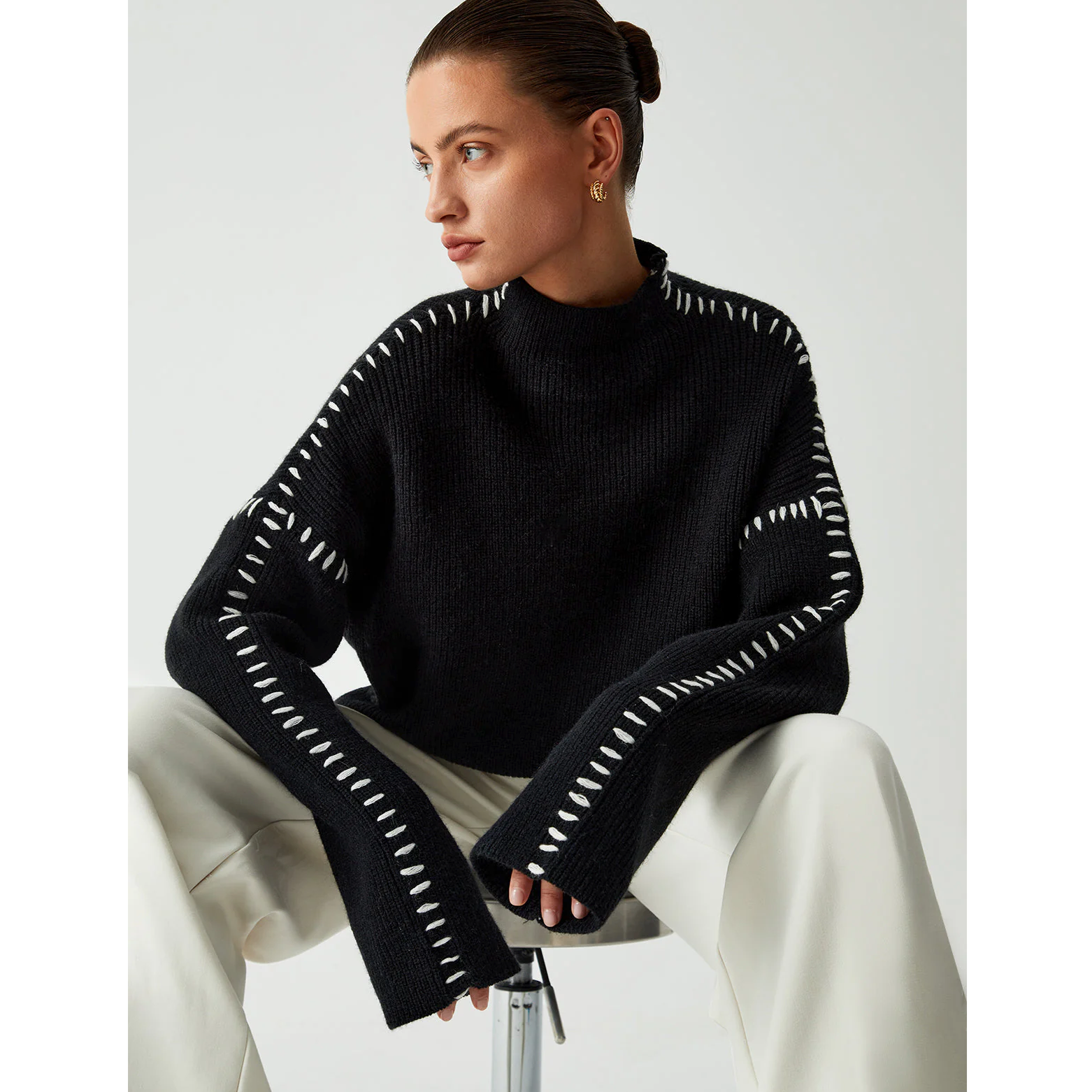 Suéter Contrastante em Algodão