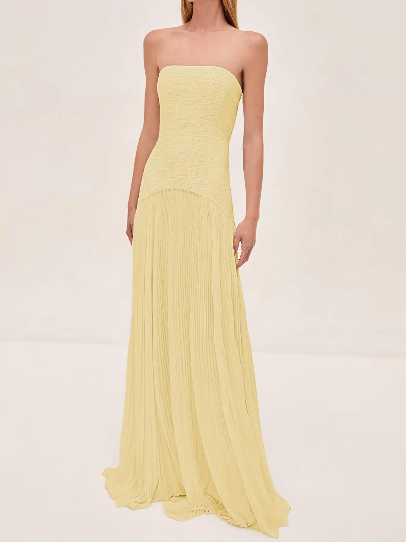 Vestido Feminino Longo Tomara que Caia Canelado Plissado – Provence