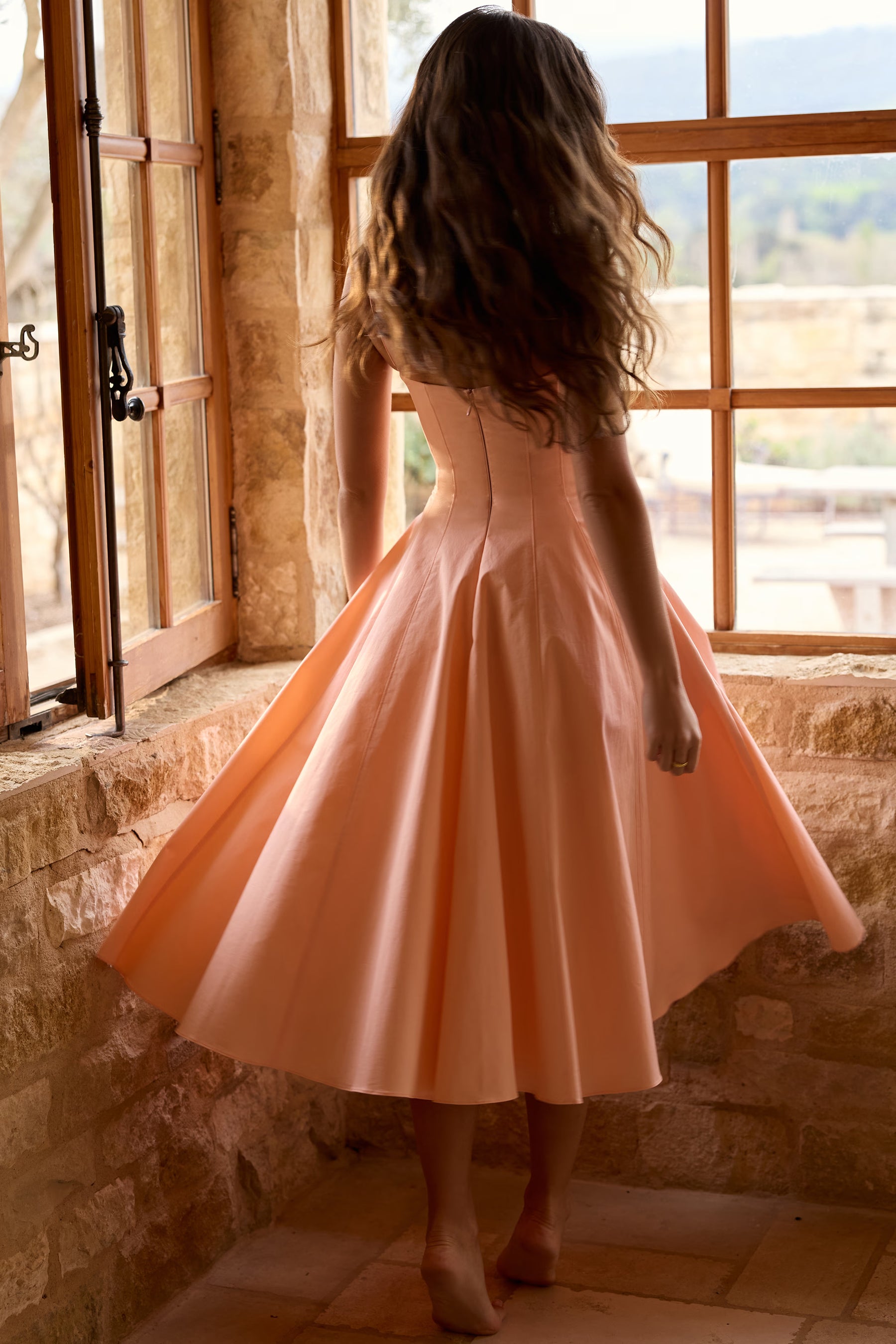 Vestido Midi Rodado Feminino Decote em Coração - Amalfi