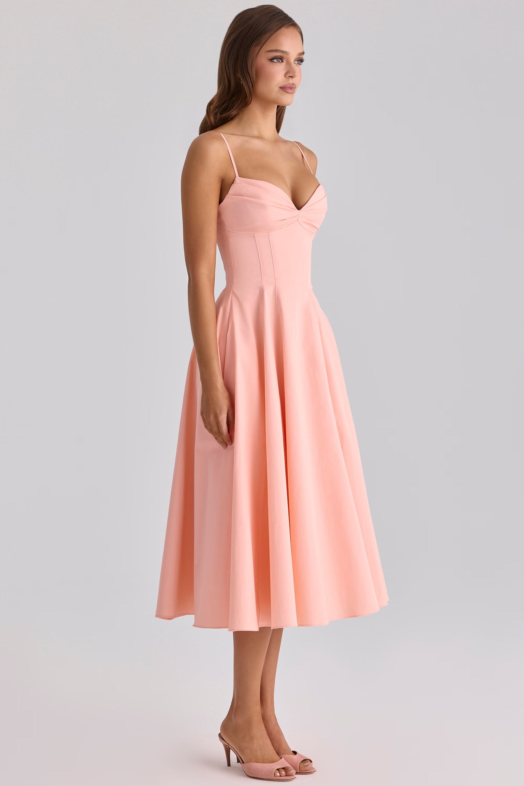 Vestido Midi Rodado Feminino Decote em Coração - Amalfi