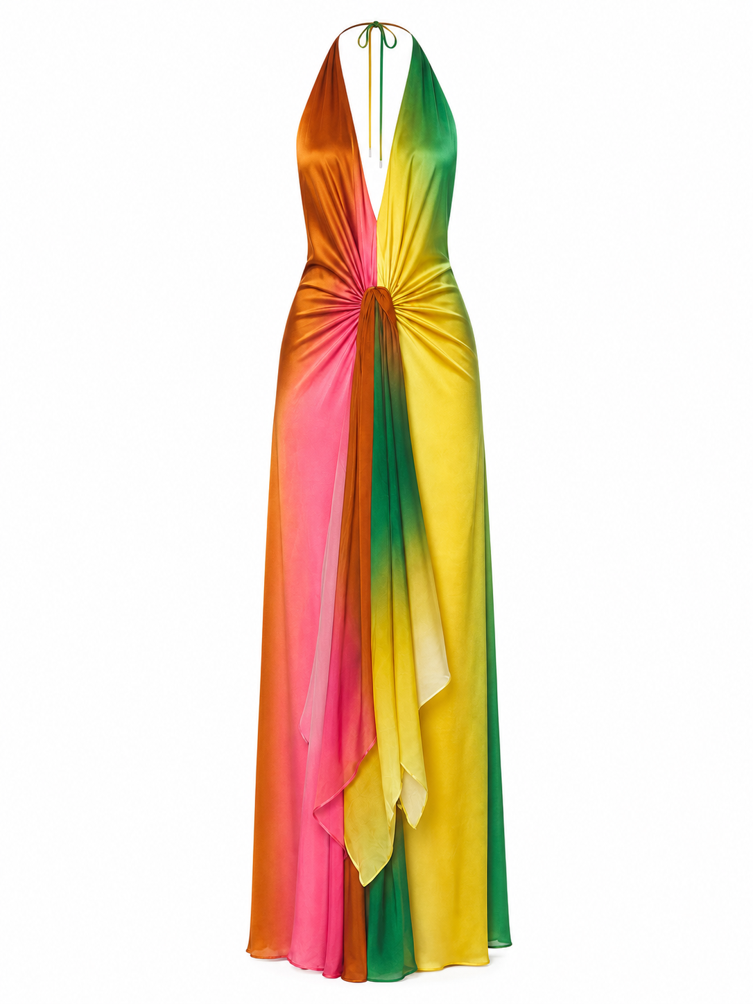 Vestido Feminino Longo Frente Única Tie Dye em Cetim com Nó – Copacabana
