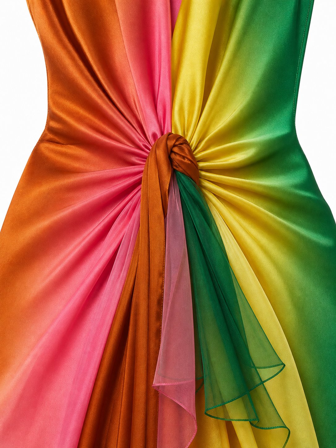 Vestido Feminino Longo Frente Única Tie Dye em Cetim com Nó – Copacabana