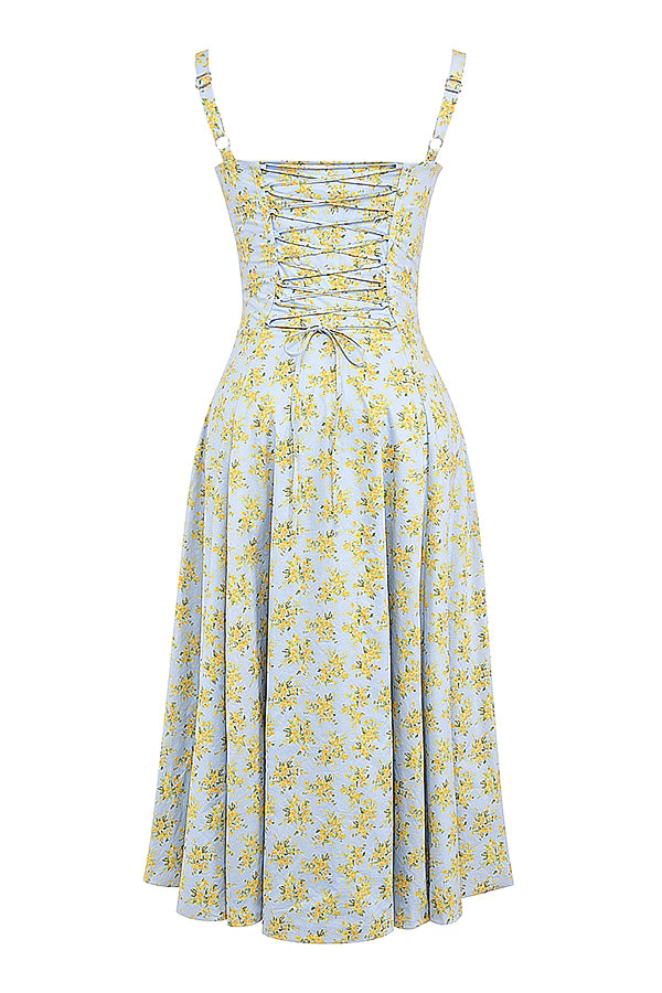 Vestido Midi Floral com Corselete e Fenda Frontal — Florence