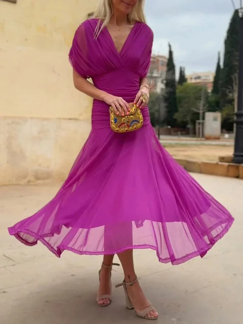Vestido Feminino Longo Ombro a Ombro Estampado com Franzido – Positano