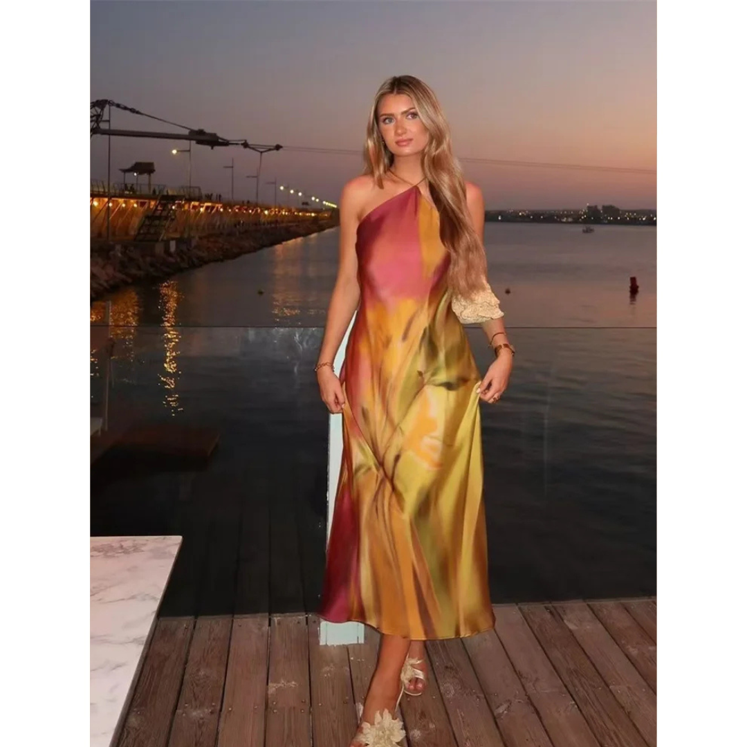 Vestido Acetinado Estampado - Flora - Brunelle