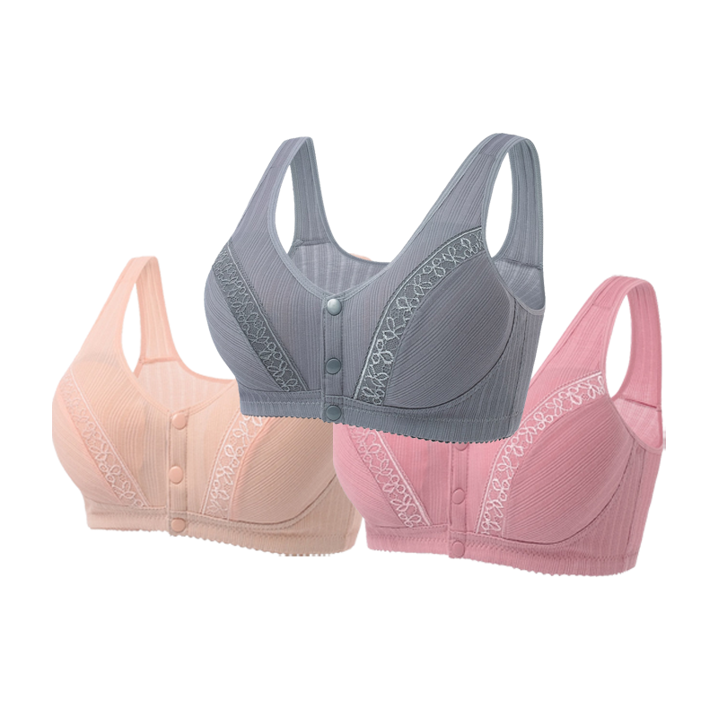 Sutiã Conforto Total Com Botões Frontais - Kit 3 Peças