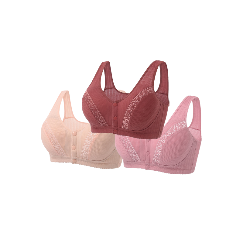 Sutiã Conforto Total Com Botões Frontais - Kit 3 Peças