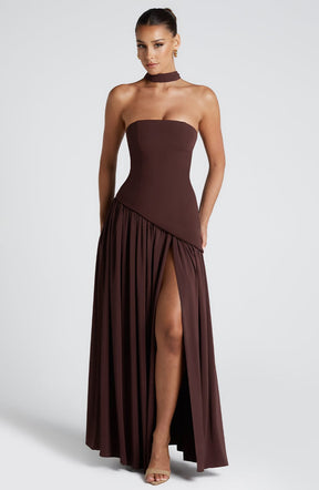Vestido Feminino Longo Tomara que Caia com Gola Choker e Fenda – Chianti