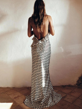 Vestido Longo com Estampa Poá