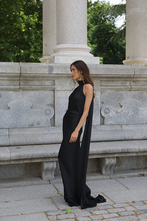 Vestido de Festa Longo de Cetim com Costas Abertas e Faixa - Cannes