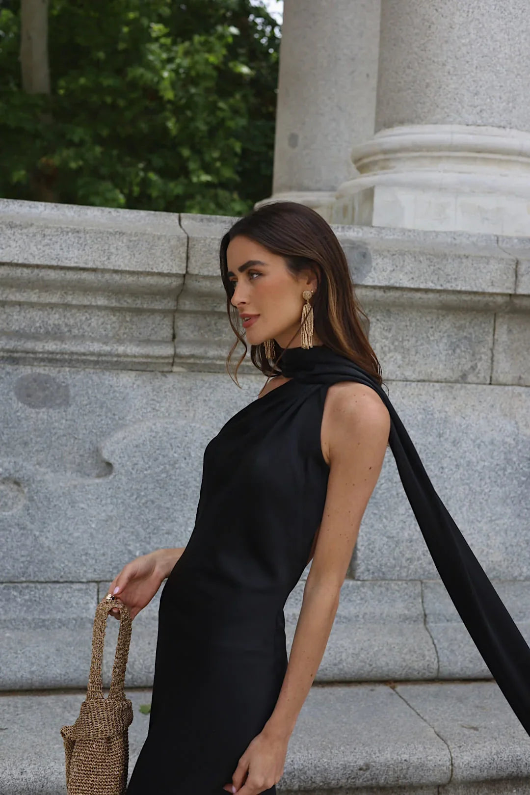 Vestido de Festa Longo de Cetim com Costas Abertas e Faixa - Cannes