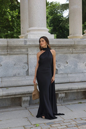 Vestido de Festa Longo de Cetim com Costas Abertas e Faixa - Cannes
