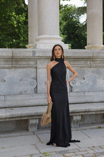 Vestido de Festa Longo de Cetim com Costas Abertas e Faixa - Cannes