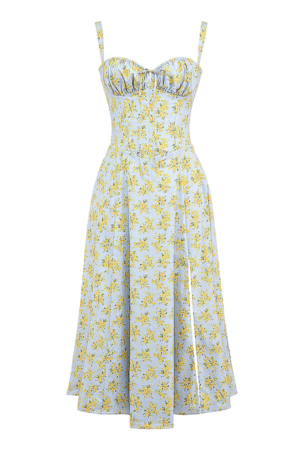 Vestido Midi Floral com Corselete e Fenda Frontal — Florence
