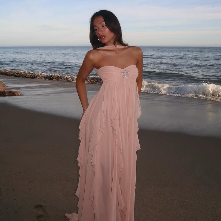 Vestido Longo com Babados e Sem Alça - Estela