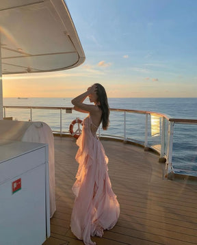 Vestido Longo com Babados e Sem Alça - Estela