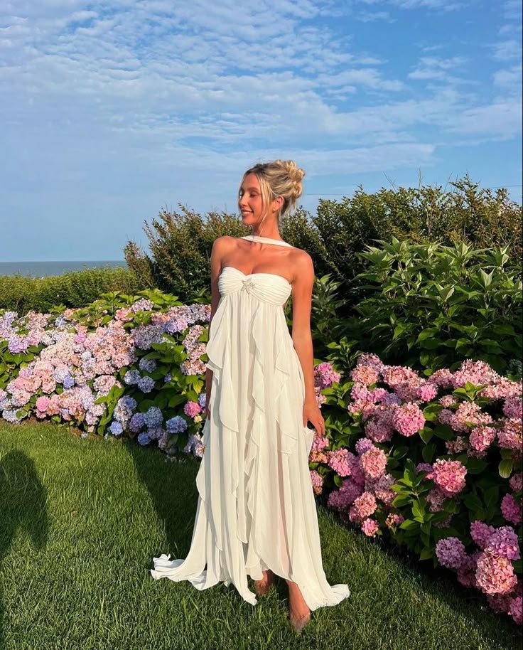 Vestido Longo com Babados e Sem Alça - Estela