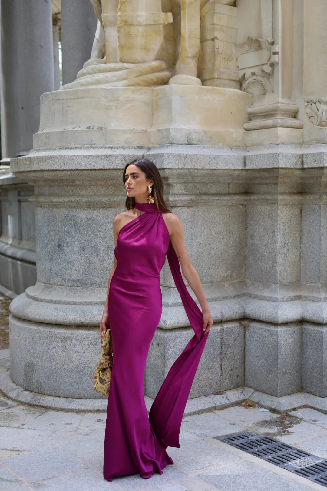 Vestido de Festa Longo de Cetim com Costas Abertas e Faixa - Cannes