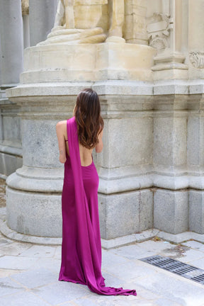 Vestido de Festa Longo de Cetim com Costas Abertas e Faixa - Cannes