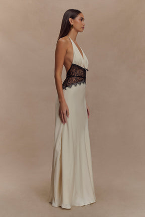 Vestido Longo Acetinado com Renda - Oasis