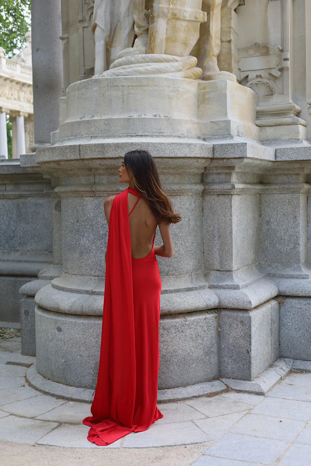 Vestido de Festa Longo de Cetim com Costas Abertas e Faixa - Cannes