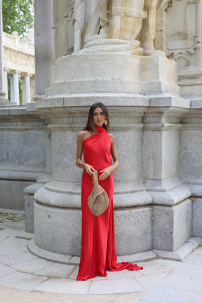 Vestido de Festa Longo de Cetim com Costas Abertas e Faixa - Cannes