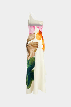 Vestido Longo Floral Assimétrico com Fenda Estampa Aquarela - Santorini