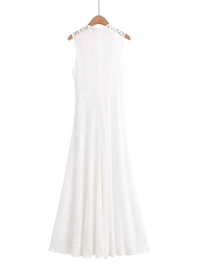 Vestido Feminino Midi de Renda Branco Gola Alta sem Mangas – Florença