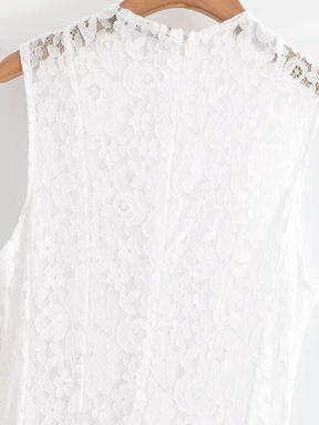 Vestido Feminino Midi de Renda Branco Gola Alta sem Mangas – Florença