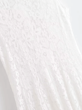 Vestido Feminino Midi de Renda Branco Gola Alta sem Mangas – Florença