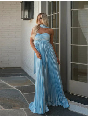 Vestido Feminino Longo Plissado com Echarpe Tomara que Caia – Amabile