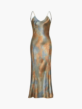Vestido Longo de Cetim Aberto nas Cotas - Neptune
