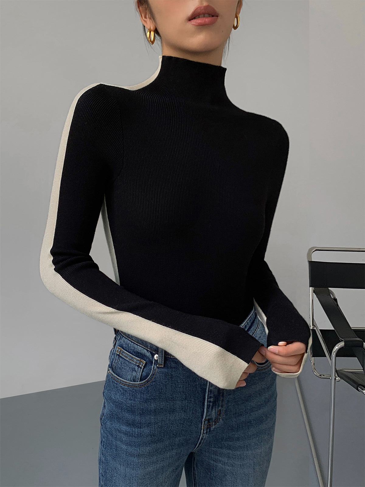 Blusa de Malha Manga Longa Dupla Face