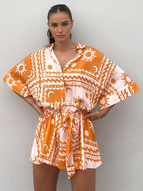 Macação Curto com Estampa Boho