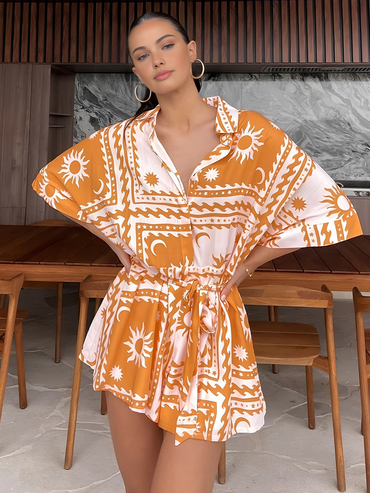 Macação Curto com Estampa Boho