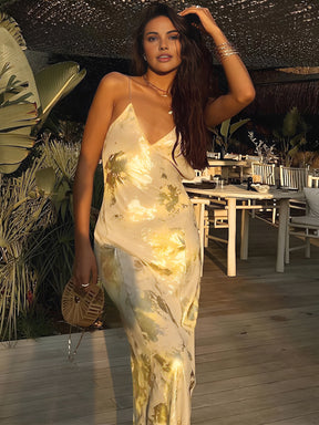 Vestido Longo com Decote V e Alças Finas - Bliss