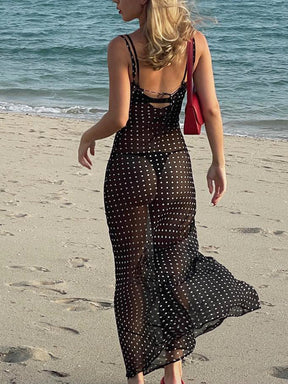 Vestido Longo de Chiffon com Estampa Polka