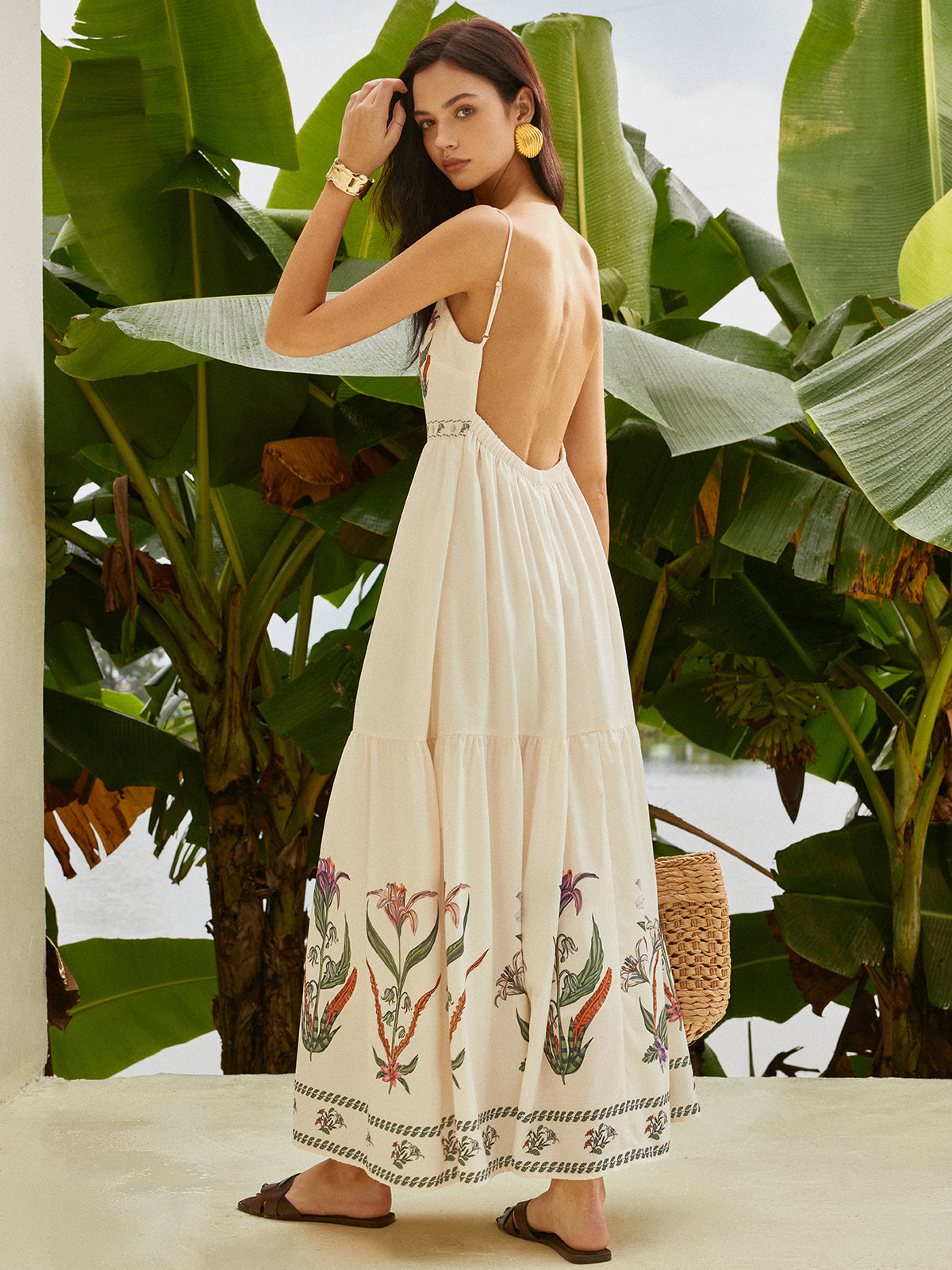 Vestido Floral Plissado Sem Costas