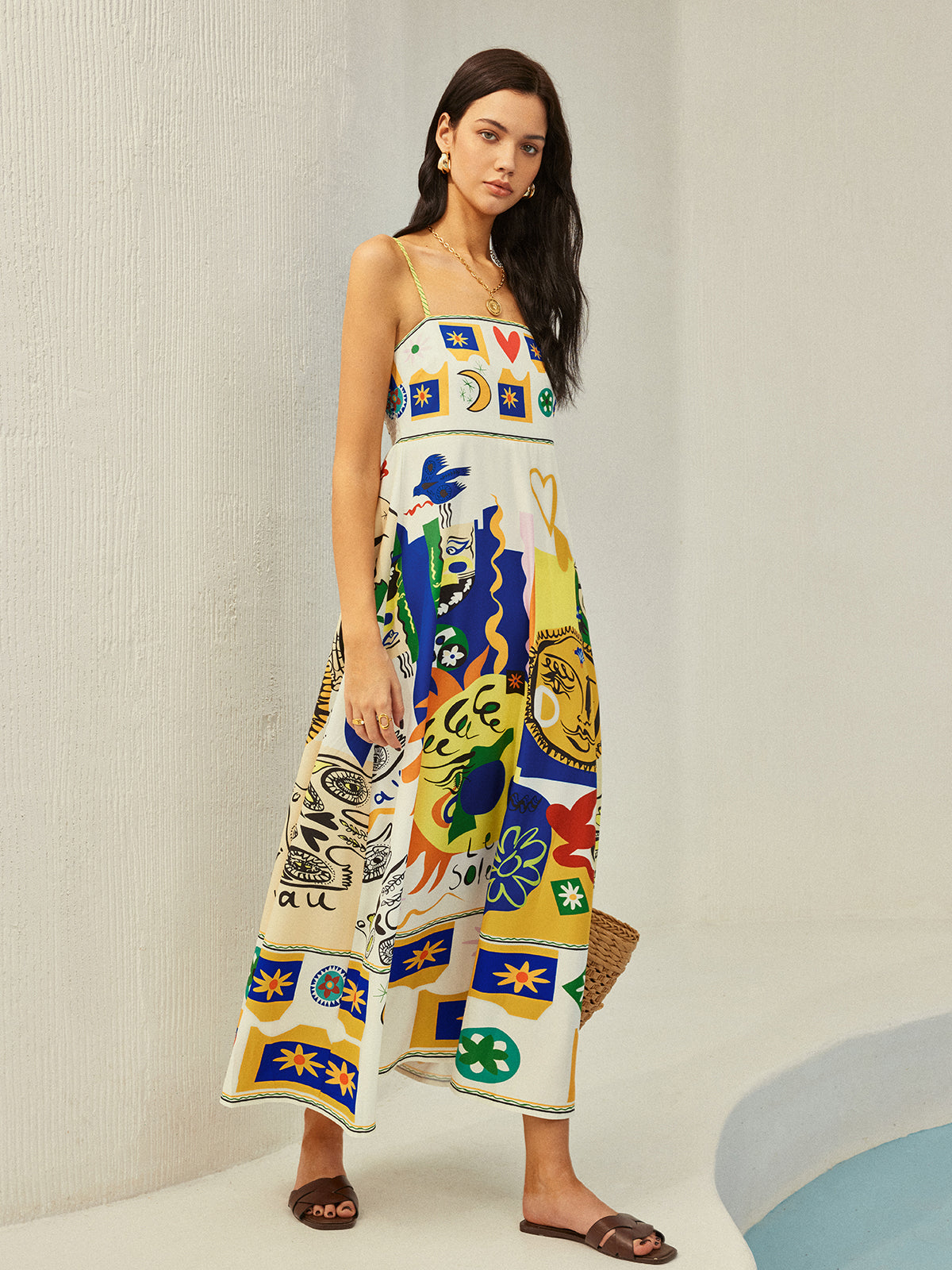 Vestido Longo com Estampa Tropical