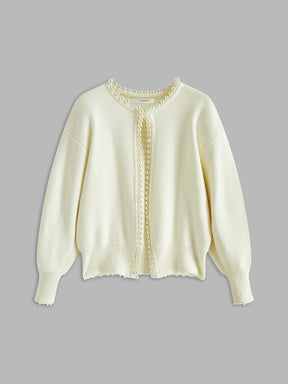 Cardigan com Bainha Rasgada e Acabamento em Pérolas