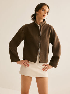 Casaco Casual Tweed com Zíper