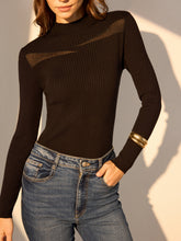 Suéter Skinny com Detalhes Transparentes e Canelados