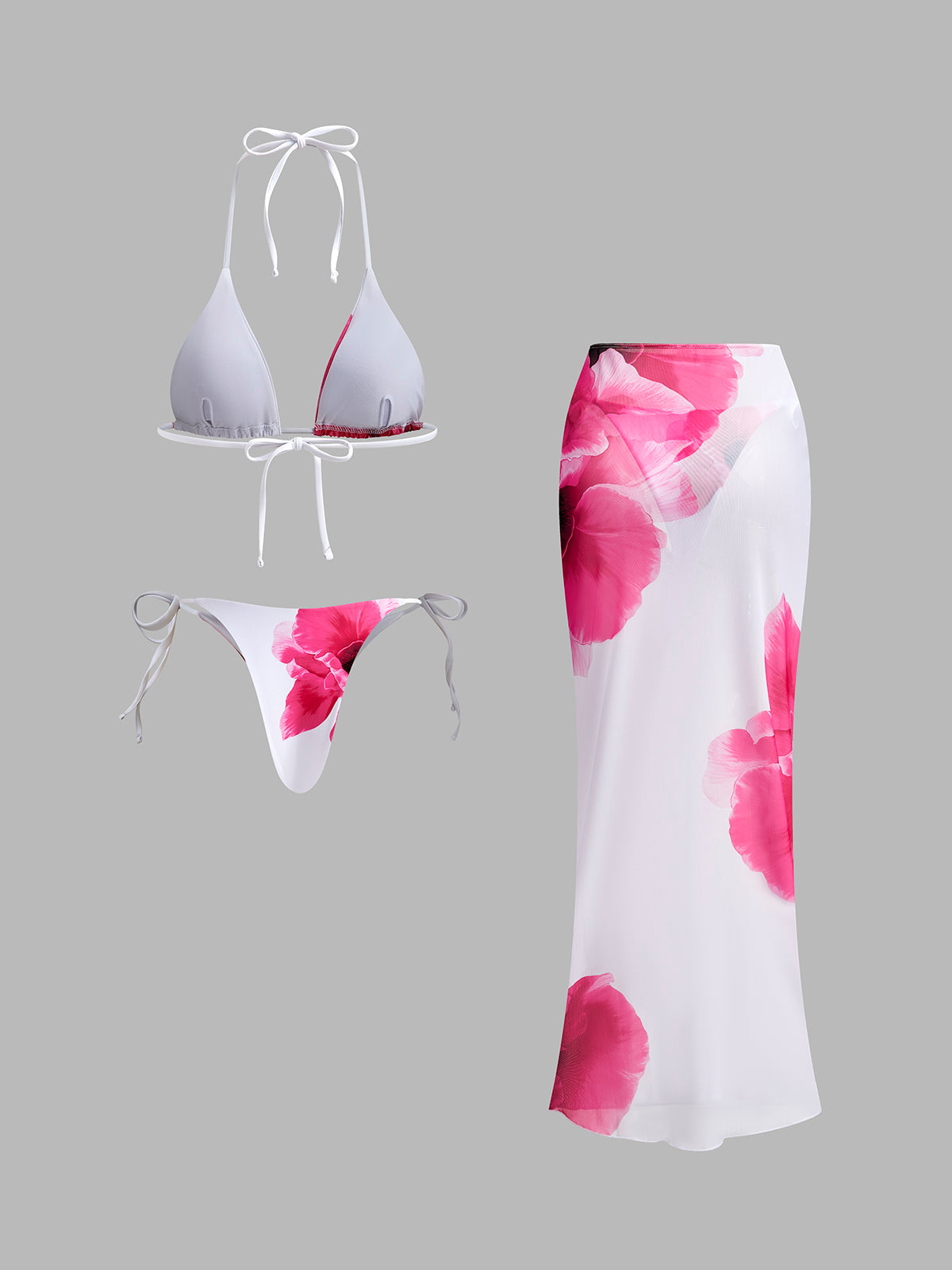 Conjunto de Biquíni e Saia Semitransparente Floral