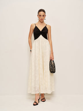 Vestido Longo com Frente Torcida em Dois Tons - Twist