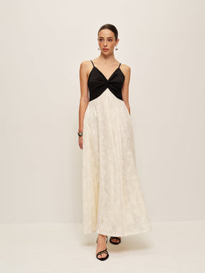 Vestido Longo com Frente Torcida em Dois Tons - Twist
