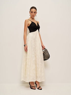 Vestido Longo com Frente Torcida em Dois Tons - Twist