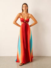 Vestido de Cetim com Recorte na Cintura e Degradê