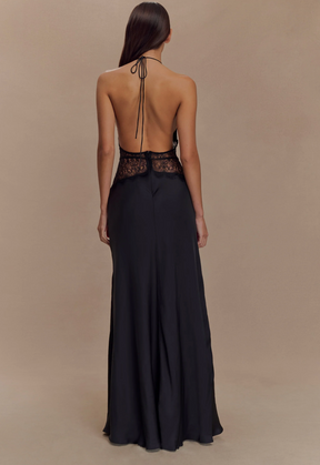 Vestido Longo Acetinado com Renda - Oasis