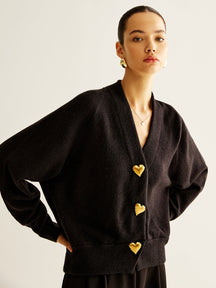 Cardigan de Lã com Botões de Coração