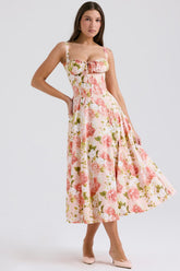 Vestido Midi Floral com Corselete e Fenda Frontal — Florence